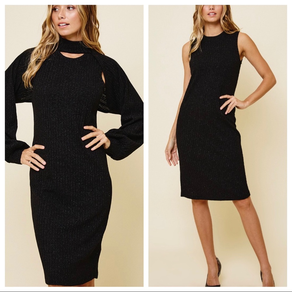 Sleeveless Dress with Ribbed Turtleneck Bolero
SET - Picture 3 of 5